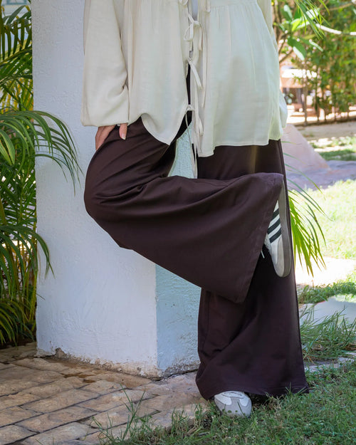 "Salasa" Wide-Leg Pants — Unisex (Coffee Bean)